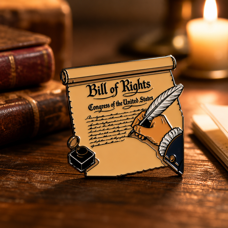 BILL OF RIGHTS soft enamel pin — AI product shot