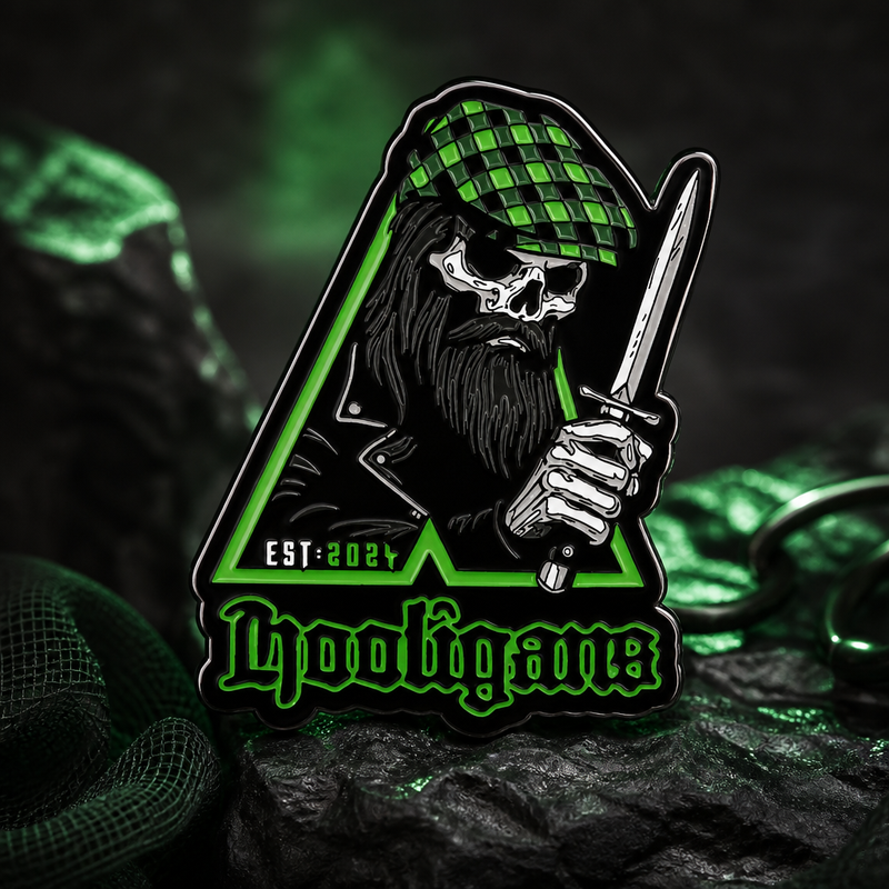 Hooligan soft enamel pin — AI product shot