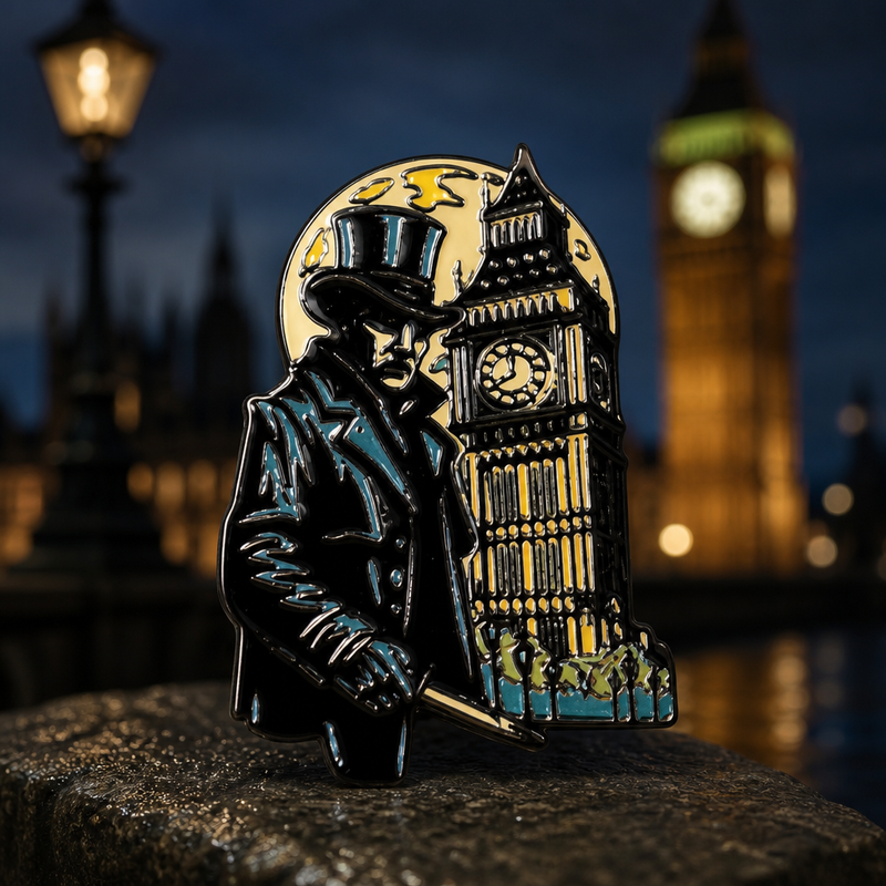 Jack the Ripper soft enamel pin — AI product shot