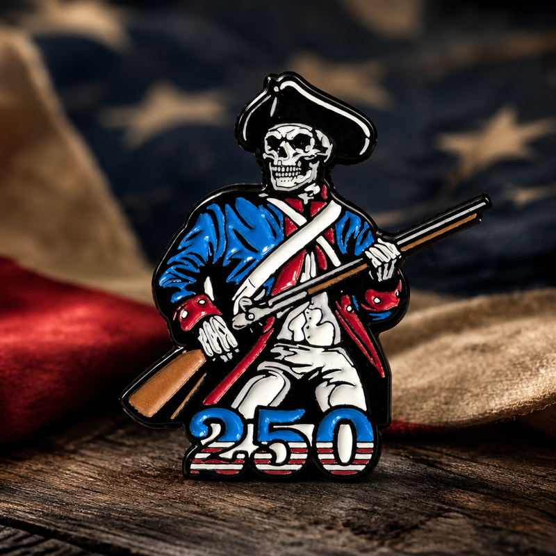 Minuteman 250 soft enamel pin — AI product shot