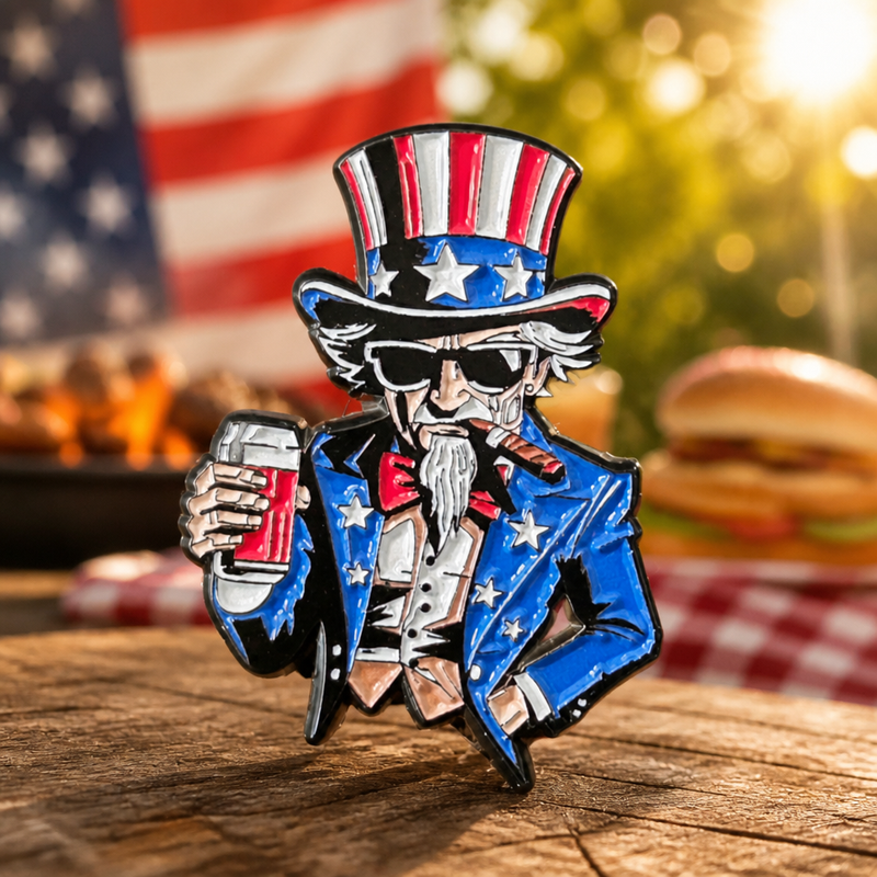 Patriotic summer BBQ with flag bokeh
