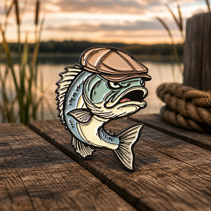 Billy Bad Bass soft enamel pin — AI product shot