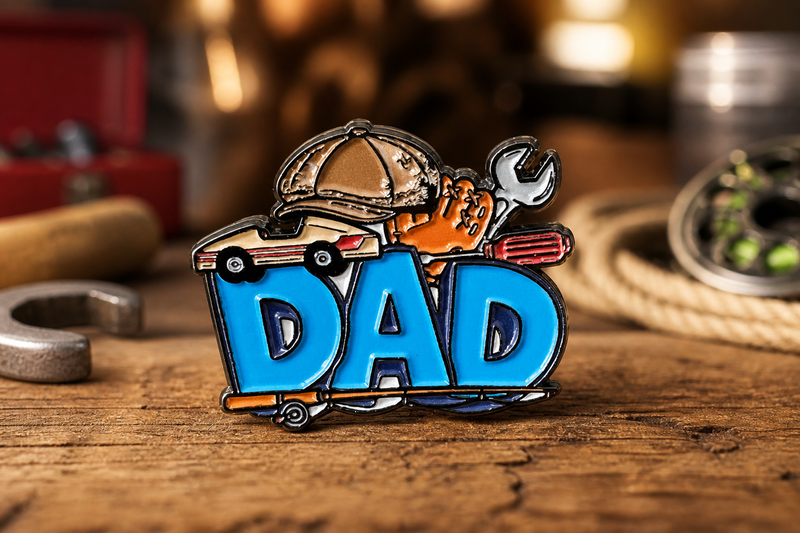 Dad soft enamel pin — AI product shot