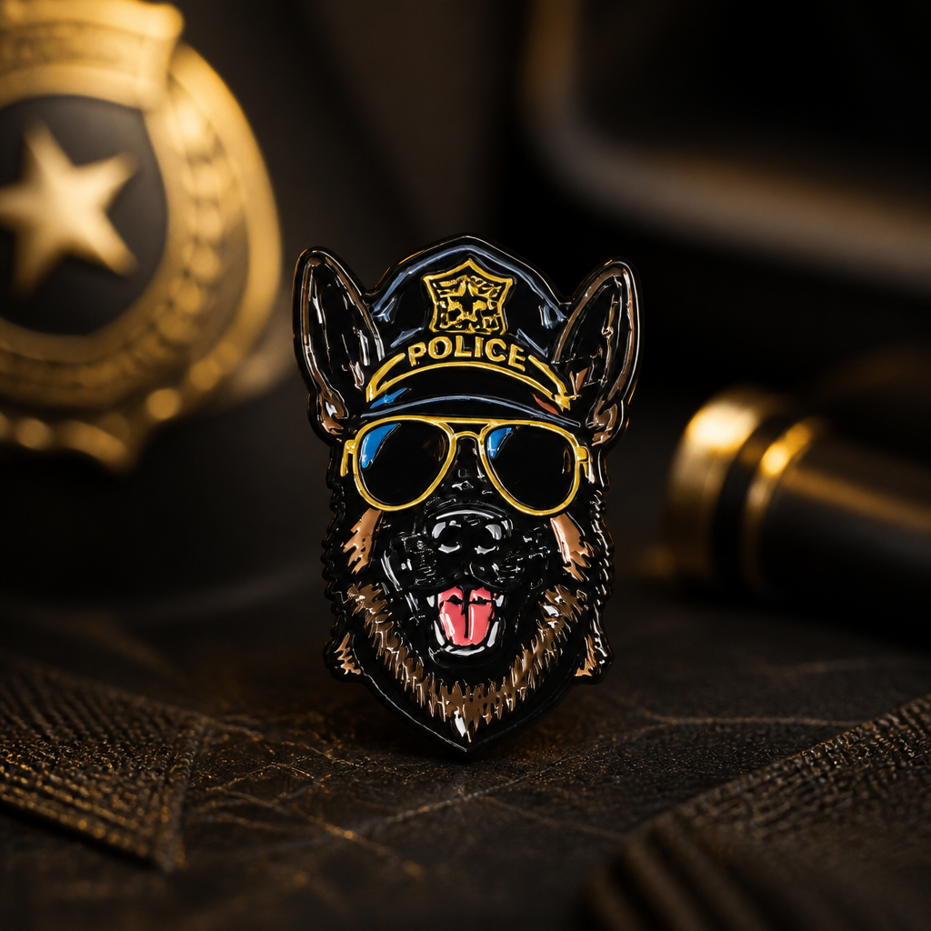 K9.April is working dog month! soft enamel pin — AI product shot