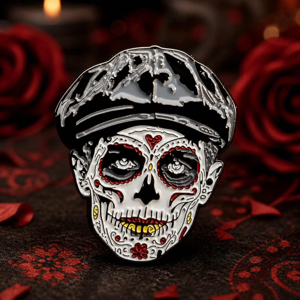 Muertos soft enamel pin — AI product shot