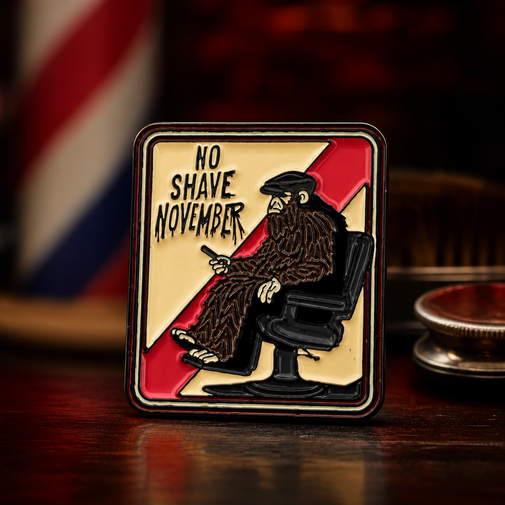 No Shave November soft enamel pin — AI product shot