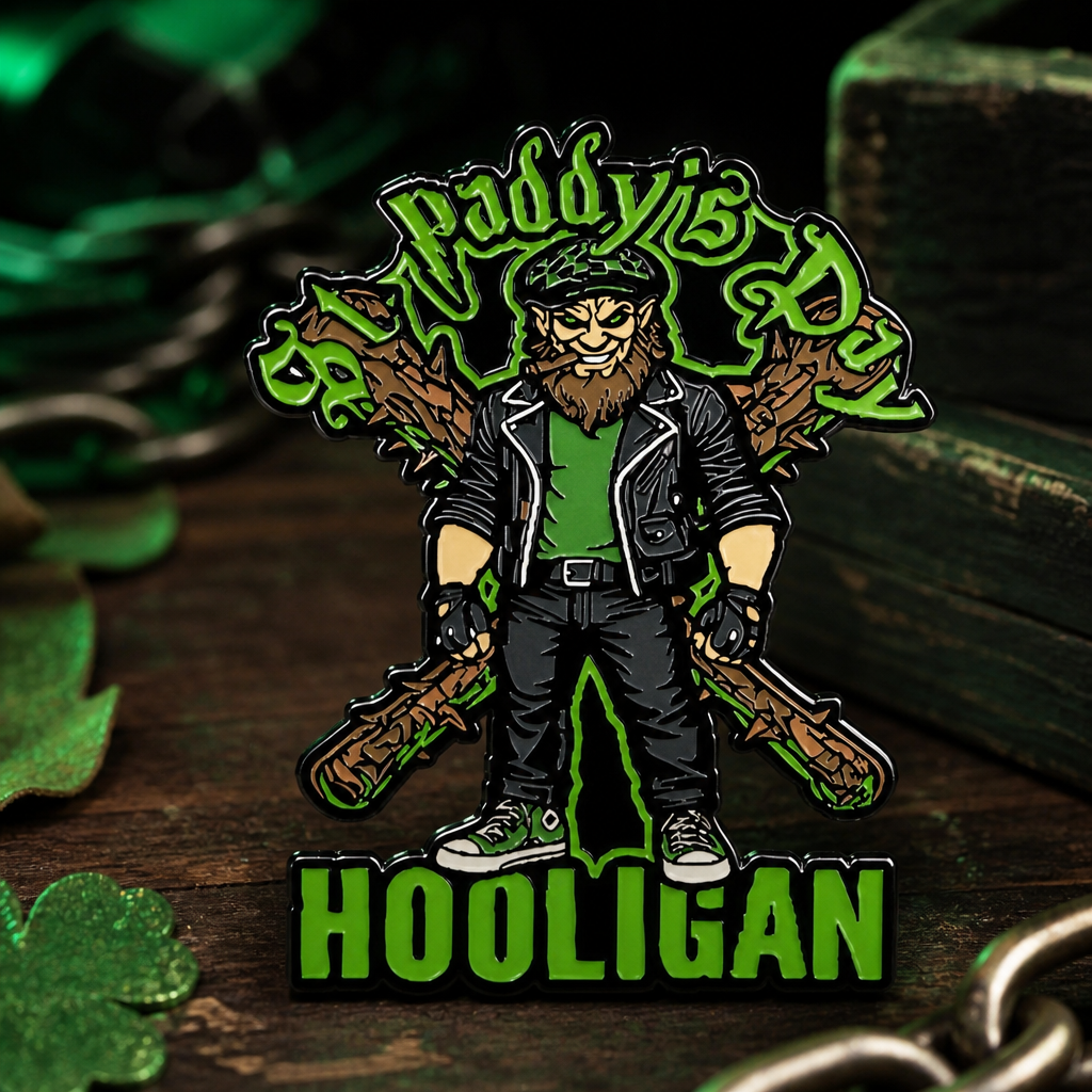 SAINT PADDY'S DAY HOOLIGAN soft enamel pin — AI product shot