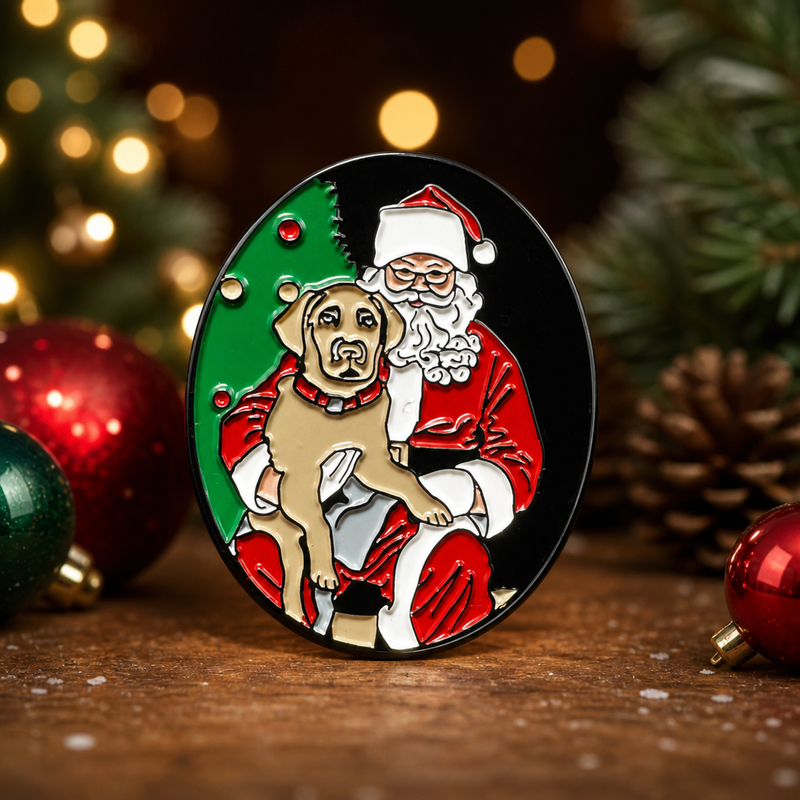 Santa Paws soft enamel pin — AI product shot
