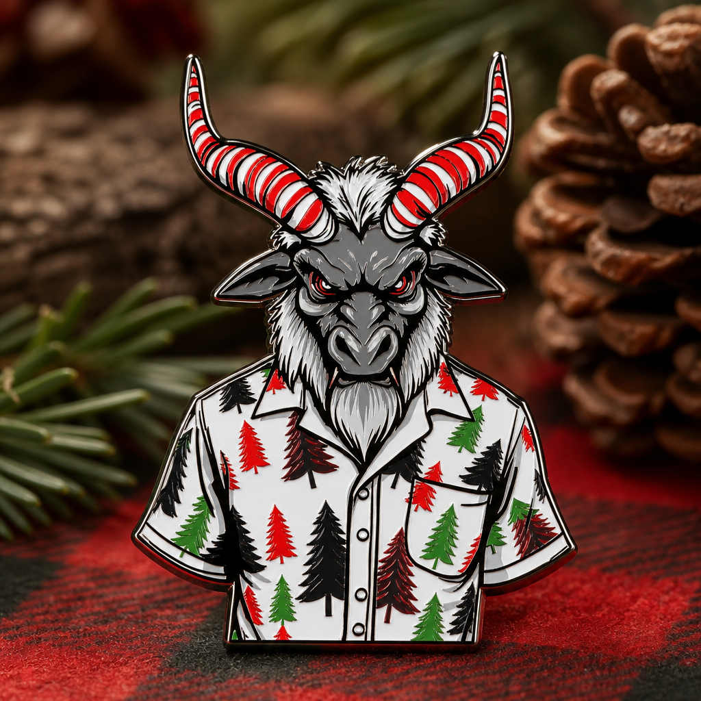 Summer Krampus OG soft enamel pin — AI product shot