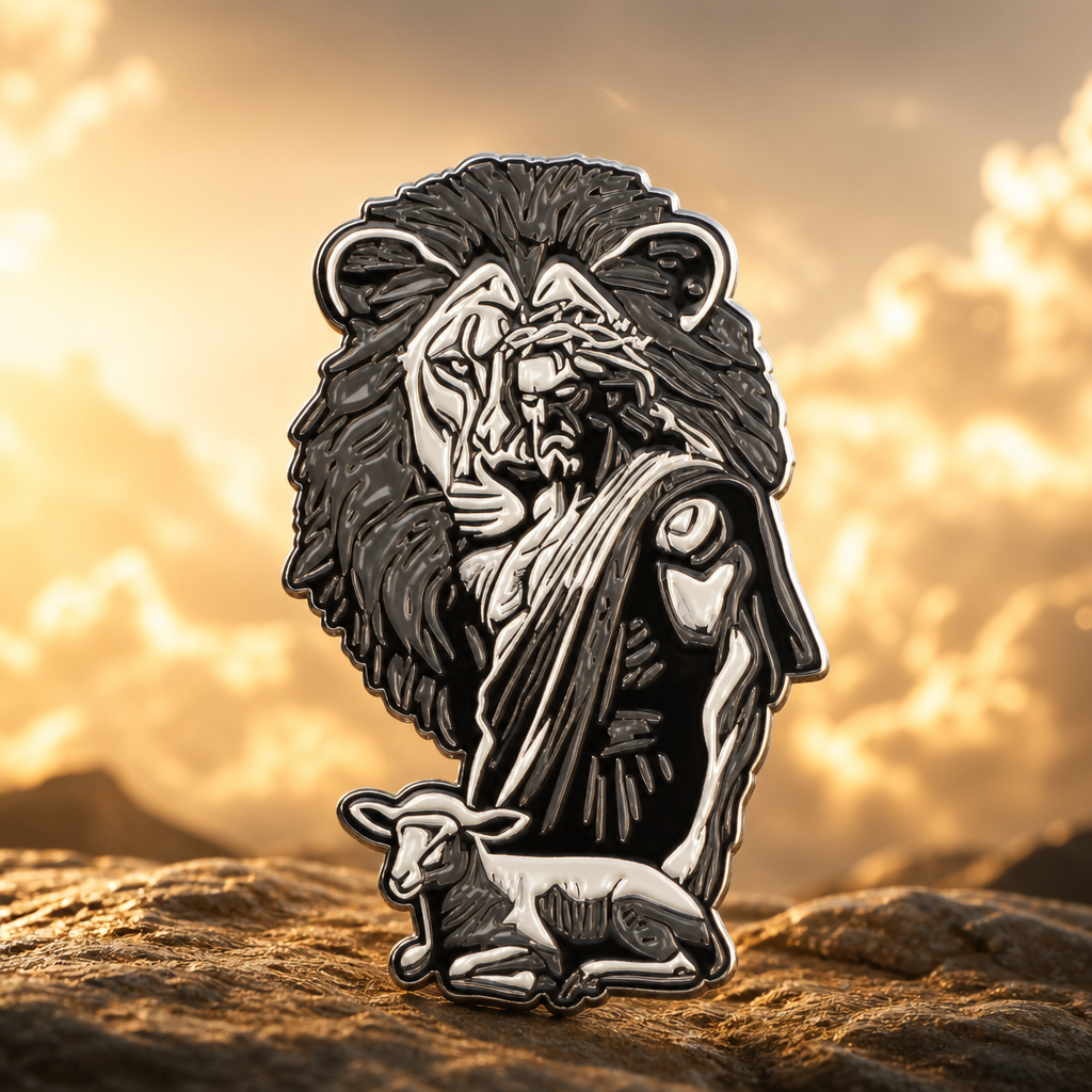 The Second Coming soft enamel pin — AI product shot